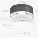 Lampa LED sufitowa plafon z abażurem szary 32cm sterowany pilotem
