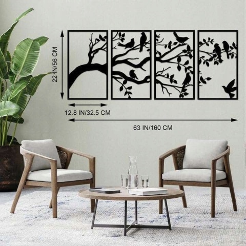 Obrazy metalowe drzewo dekoracja ścienna 56x32,5cm zestaw 3szt