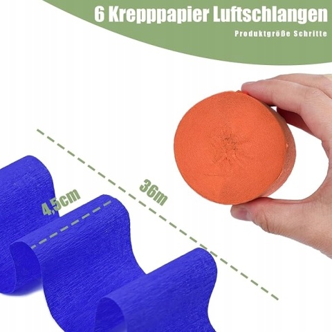 Papier Krepowy Serpentyn z Papieru Krepowego do Dekoracji 6szt 4,5cm x 36m