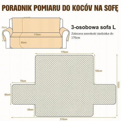 Pokrowiec na sofę kanapę ochronne pluszowe 170x185cm brązowy