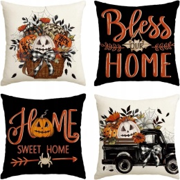 Poszewka na poduszkę Dekoracyjna Motyw Halloween Dynie 45x45cm 4szt