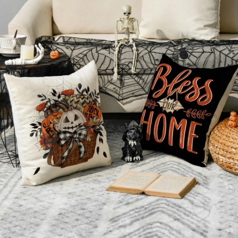 Poszewka na poduszkę Dekoracyjna Motyw Halloween Dynie 45x45cm 4szt