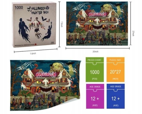 Puzzle układanka dla dorosłych 1000 elementów na Halloween 50x68cm + plakat