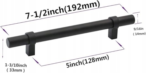 Zestaw 10 uchwytów do mebli 192 mm czarne matowe stal nierdzewna do szafek