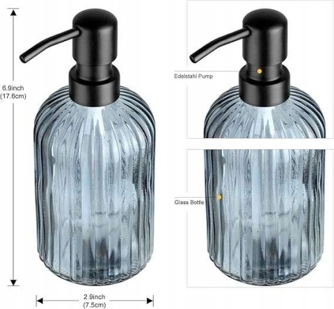 Dozownik na mydło mydelniczka szklana 400ml z pompką ze stali 2szt