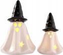Figurki duchów z kapeluszem czarownicy podświetlane na Halloween 2 szt.