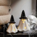 Figurki duchów z kapeluszem czarownicy podświetlane na Halloween 2 szt.