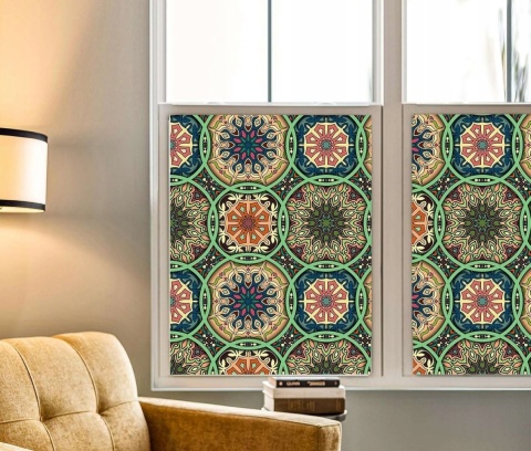 Folia okienna nieprzejrzysta wzór witraży matowa 90x200cm