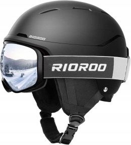 Kask narciarski z goglami Ochronny Regulowany sportowy M 54,5-58,5cm Czarny