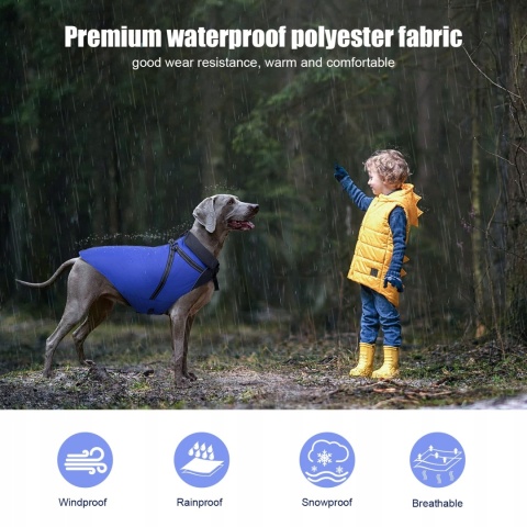 PŁASZCZ KURTECZKA DLA ŚREDNIEGO PSA Z UPRZĘŻĄ NIEBIESKI R. L