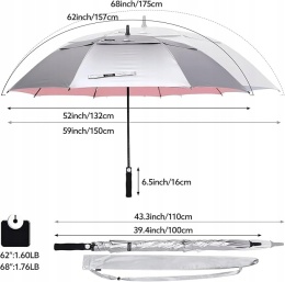 Parasol golfowy 62 cale UV na deszcz i wiatr duży automatyczny