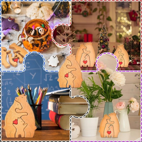 Rzeźba drewniana Puzzle Rodzina niedźwiedzi symbolizująca więzi rodzinne
