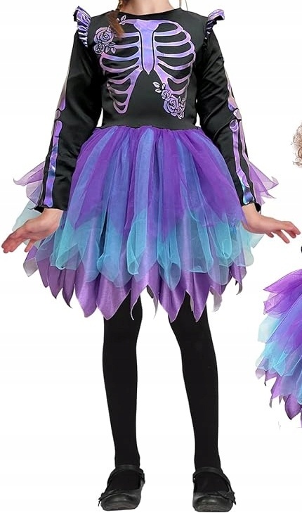 Sukienka Strój Kostium Przebranie Halloween Dla Dziewczynki Szkielet L