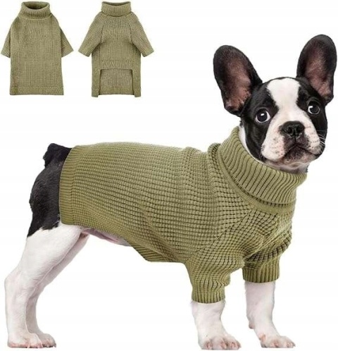 Sweter dla psa ubranko ciepłe z golfem sweter dzianinowy zielony rozmiar M
