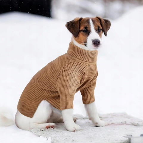 Sweter golf z dzianinydla psa Miękki Kolor Brązowy Rozmiar S
