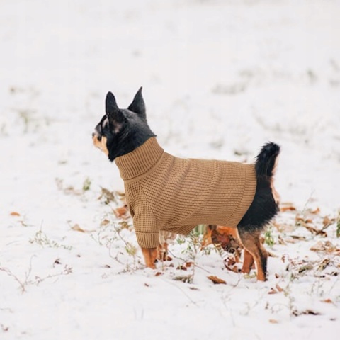 Sweter golf z dzianinydla psa Miękki Kolor Brązowy Rozmiar S