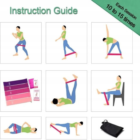 Taśma Gumy do Ćwiczeń Fitness Pilatesu 5 Różne Poziomy Zestaw 5szt
