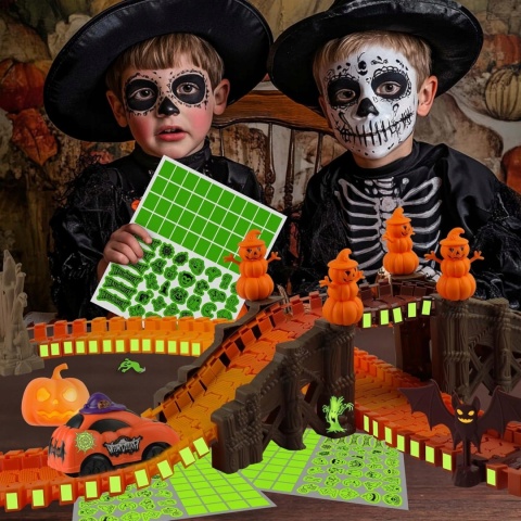 Tor wyścigowy Budowa torów Zestaw zabawek na Halloween Świecące 164el.