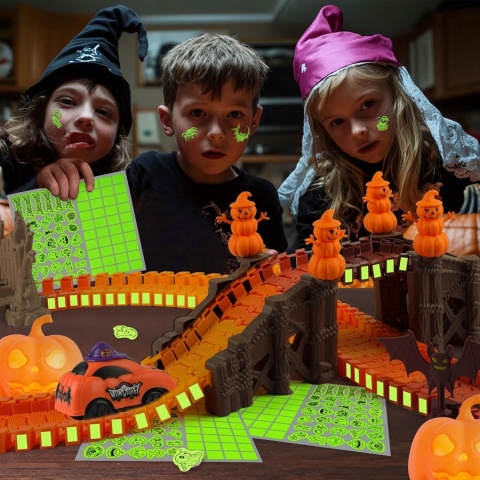 Tor wyścigowy Budowa torów Zestaw zabawek na Halloween Świecące 164el.