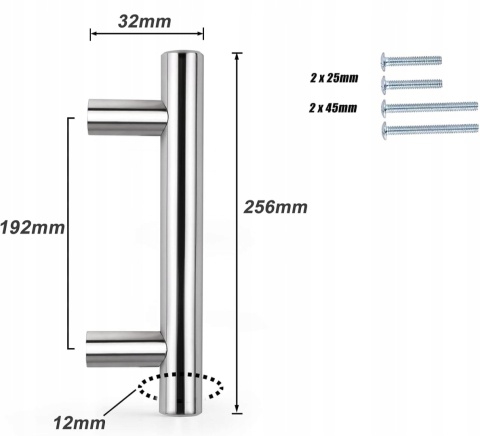 Uchwyty meblowe do szafek szuflad metalowe chrom 192mm 15szt