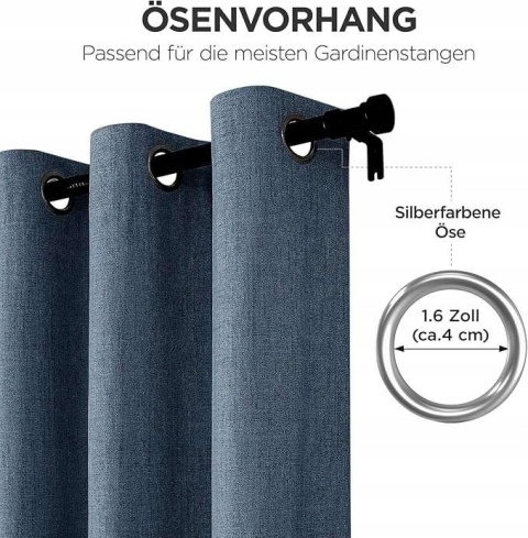 Zasłony zaciemniające na przelotkach imitacja lnu 132x210cm niebieskie 2szt