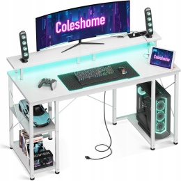 Biurko Gamingowe 120x50 cm LED USB Gniazda Uchwyt Monitora
