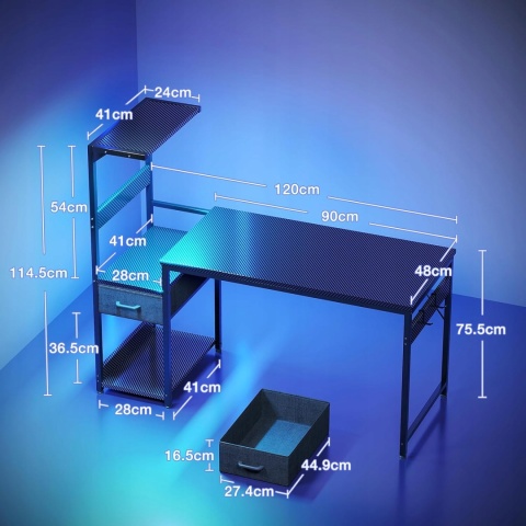 Biurko Gamingowe z Oświetleniem LED, 120×48 cm