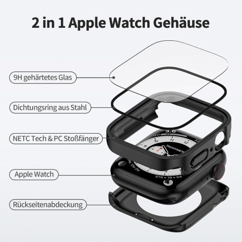 Etui Apple Watch 44mm Wodoodporne Szkło Hartowane Tytan