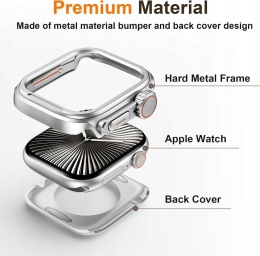Etui Apple Watch Series 10 11 46 mm srebrne Ultra styl metalowe 2w1