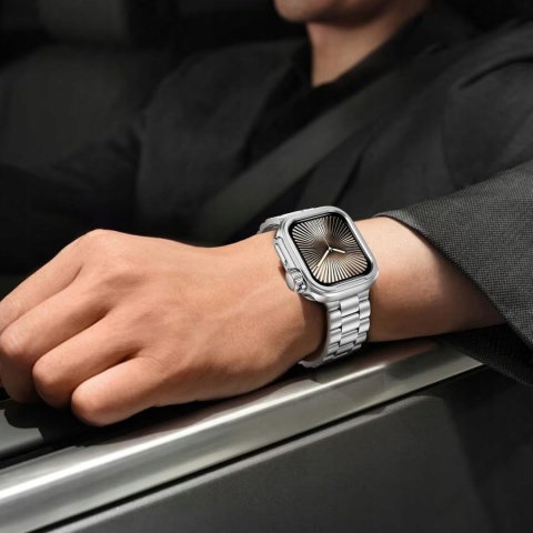 Etui Apple Watch Series 10 11 46 mm srebrne Ultra styl metalowe 2w1