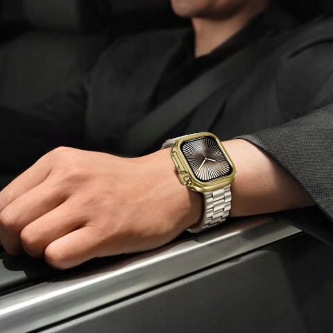 Etui Apple Watch Series 10 11 46 mm złote Ultra styl metalowe 2w1