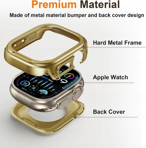 Etui Apple Watch Series 10 11 46 mm złote Ultra styl metalowe 2w1