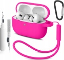 Etui Silikonowe Do AirPods Pro 2 i 1 Rozowo Czerwone Z Karabinczykiem
