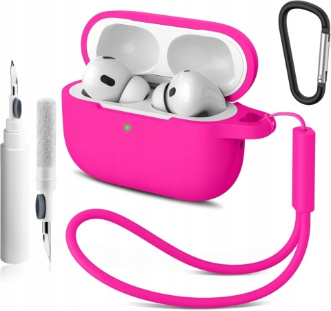 Etui Silikonowe Do AirPods Pro 2 i 1 Rozowo Czerwone Z Karabinczykiem