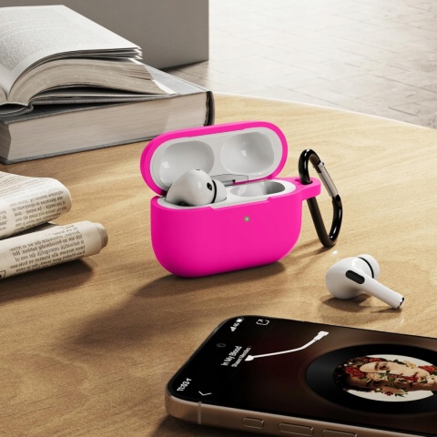 Etui Silikonowe Do AirPods Pro 2 i 1 Rozowo Czerwone Z Karabinczykiem