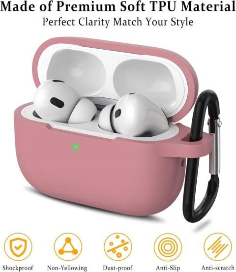 Etui Silikonowe Do AirPods Pro 2 i 1 Z Karabinczykiem Różowe