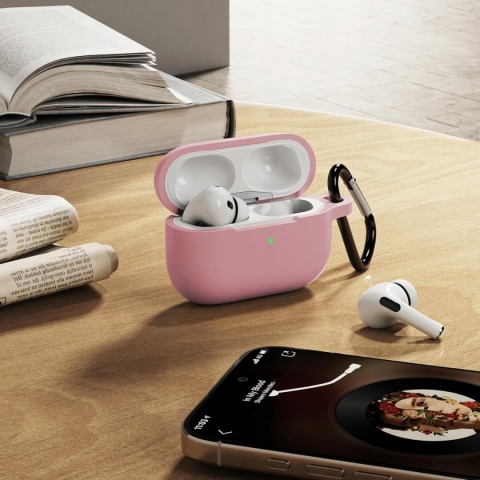 Etui Silikonowe Do AirPods Pro 2 i 1 Z Karabinczykiem Różowe
