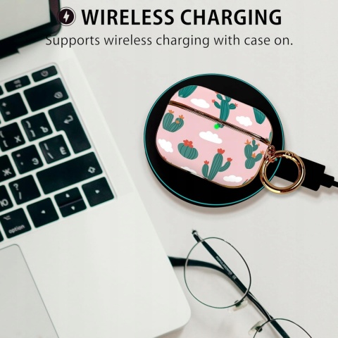 Etui do AirPods Pro 2 z karabińczykiem kaktus różowo zielone twarde