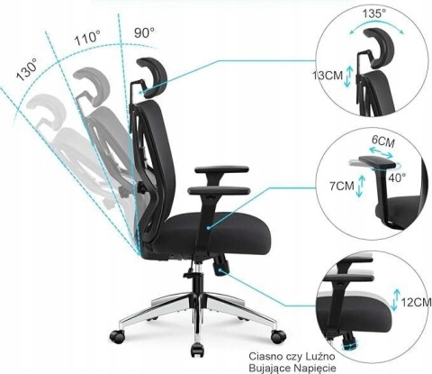 Fotel biurowy obracany regulowany krzesło ergonomiczne materiałowy czarny