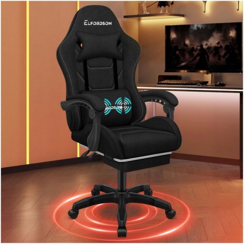 Fotel gamingowy z podnóżkiem do komputera regulowany ergonomiczny czarny