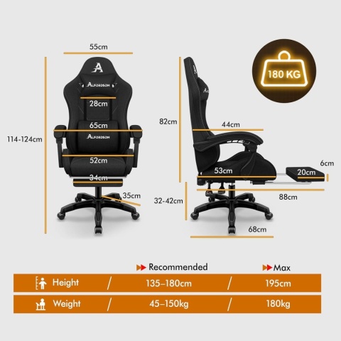 Fotel gamingowy z podnóżkiem do komputera regulowany ergonomiczny czarny