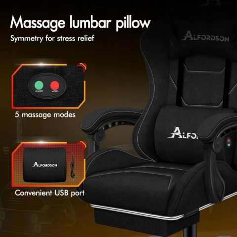 Fotel gamingowy z podnóżkiem do komputera regulowany ergonomiczny czarny