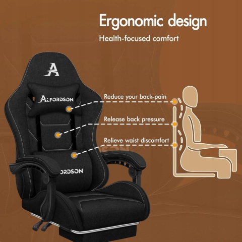 Fotel gamingowy z podnóżkiem do komputera regulowany ergonomiczny czarny