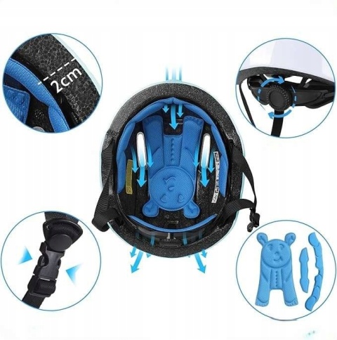 Kask rowerowy dziecięcy z uszami 3D Regulowany Lekki Niebieski Wiek 3-6
