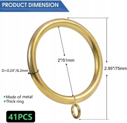 Kółka do zasłon metalowe 51 mm złote do karnisza 41 szt zestaw