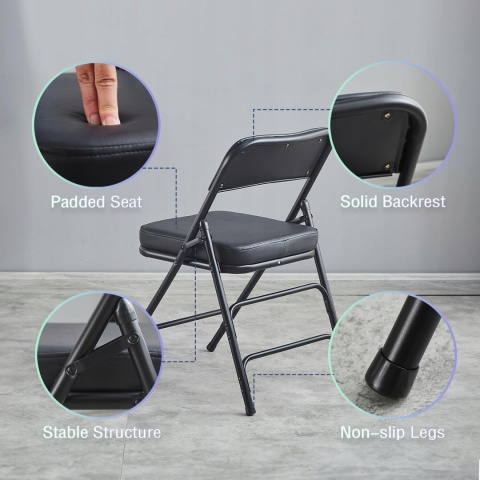 Krzesła składane czarne z grubą poduszką 2 szt