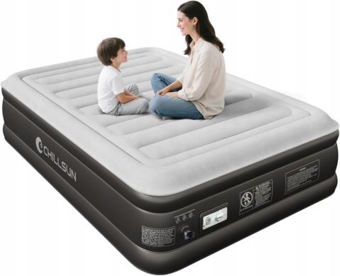 Materac dmuchany CHILLSUN 190x137x46 cm z pompką 275 kg szary