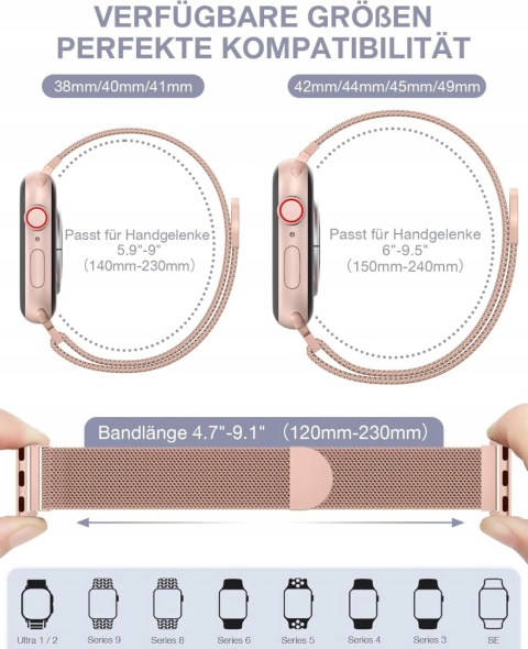 Pasek do Apple Watch stalowy magnetyczny 38 40 41 mm srebrny mesh