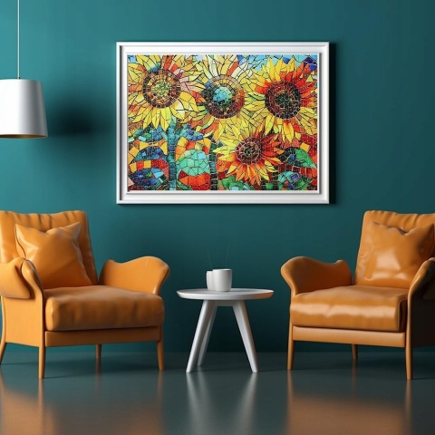 Puzzle klasyczne 1000 elementów 70x50 cm słoneczniki w stylu mozaikowym