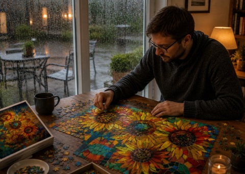 Puzzle klasyczne 1000 elementów 70x50 cm słoneczniki w stylu mozaikowym